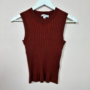 AND NOW THIS Brown Ribbed Sleeveless Top, Size Medium
